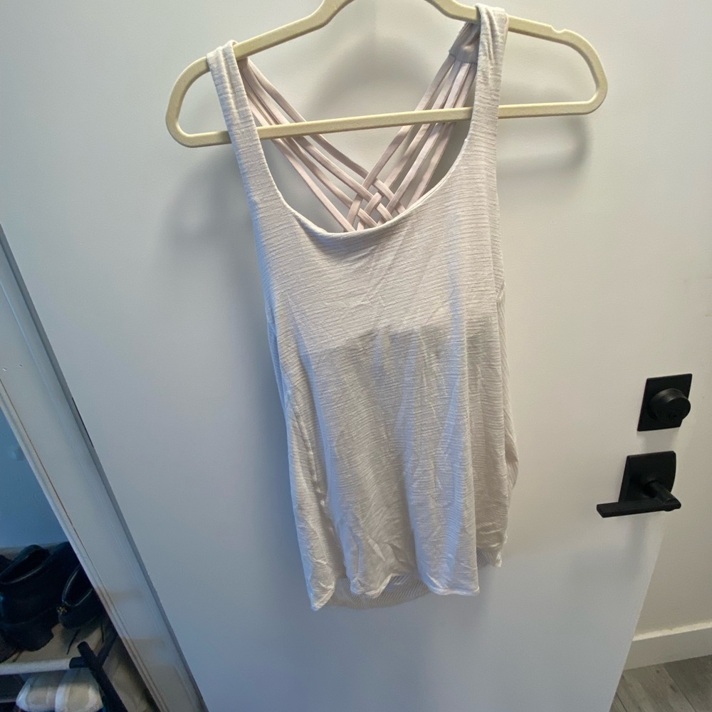 Lululemon, size S , tank + sports bra combo , white base w/ grey stripes